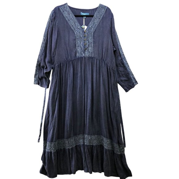 April Cornell Dresses & Skirts - NWT April Cornell Maxi Dress XL Sunwashed Navy Agatha Long Sleeve Blue Rayon